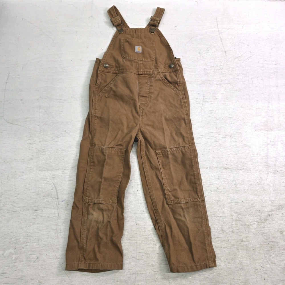 Carhartt Toddler Kids Overalls Size 4T Brown Duck Canvas 100% Cotton Workwear VG